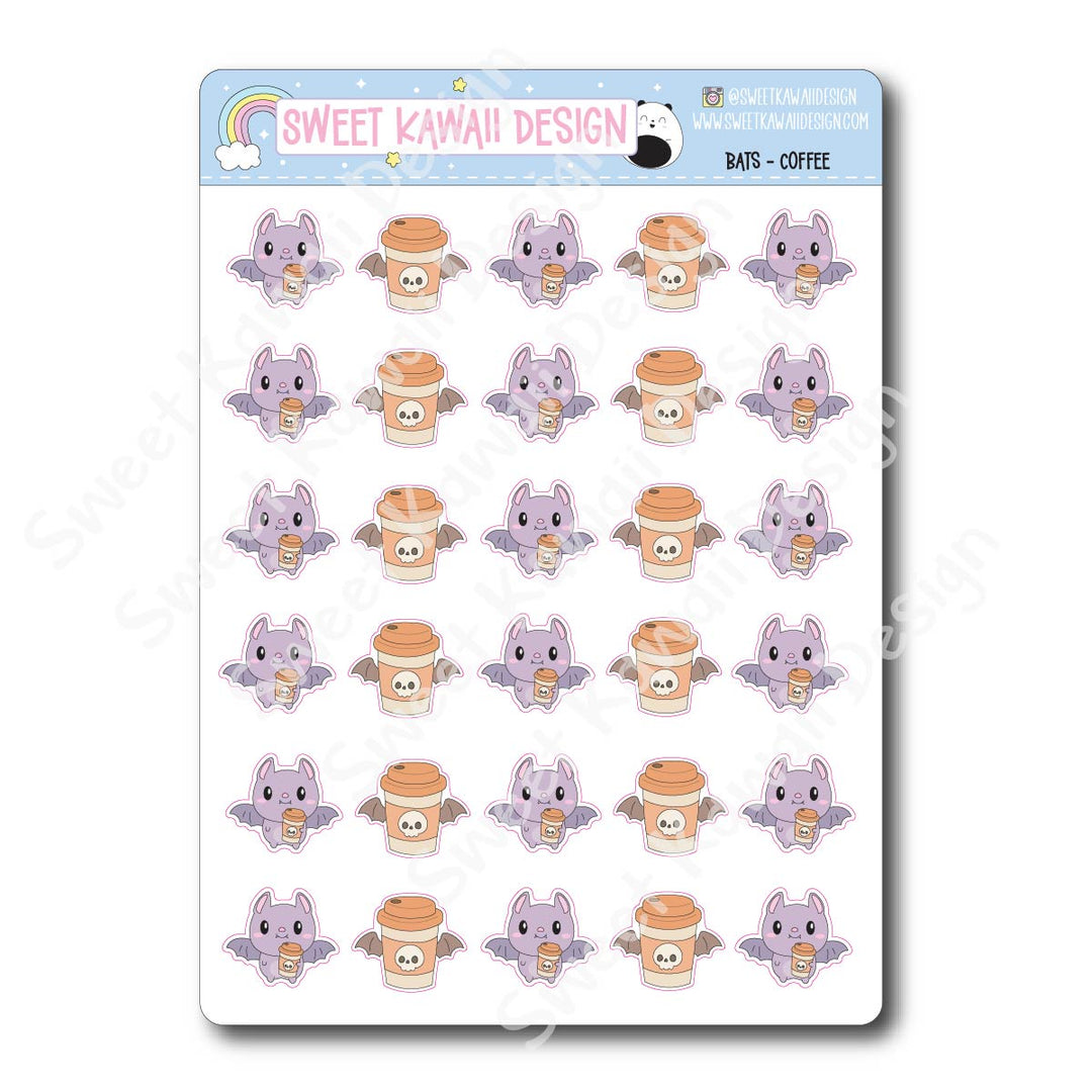 Kawaii Bat Stickers  - Coffee