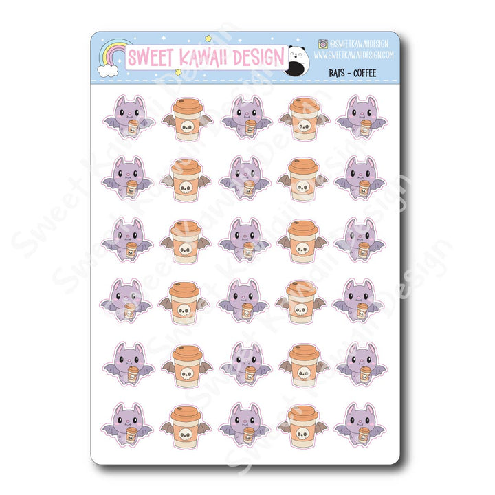 Kawaii Bat Stickers  - Coffee