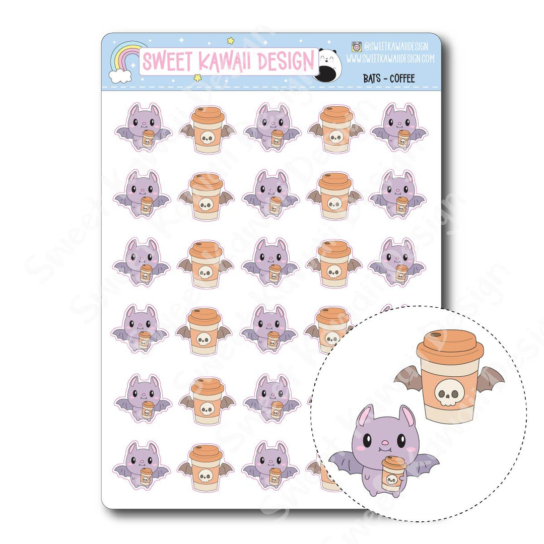 Kawaii Bat Stickers  - Coffee