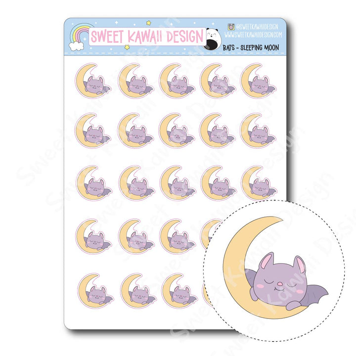 Kawaii Bat Stickers  - Sleeping Moon