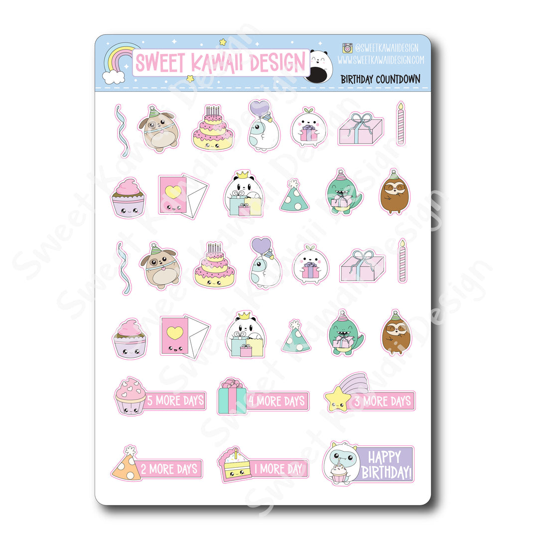Kawaii Birthday Countdown Stickers