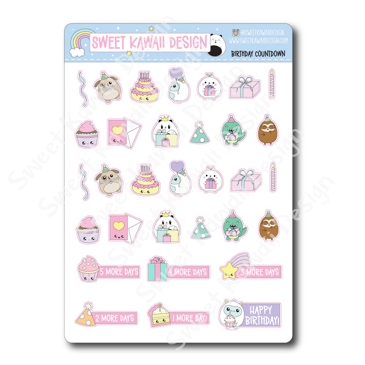 Kawaii Birthday Countdown Stickers