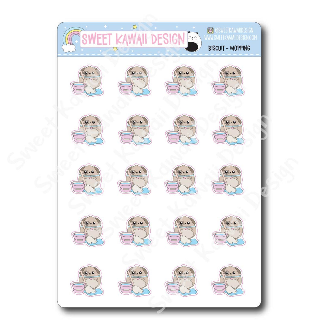 Kawaii Biscuit Stickers - Mopping