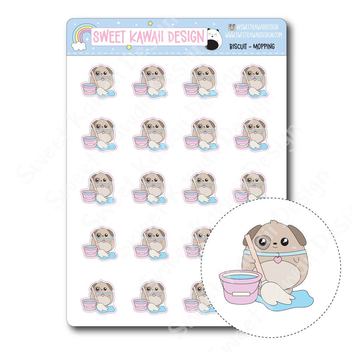 Kawaii Biscuit Stickers - Mopping