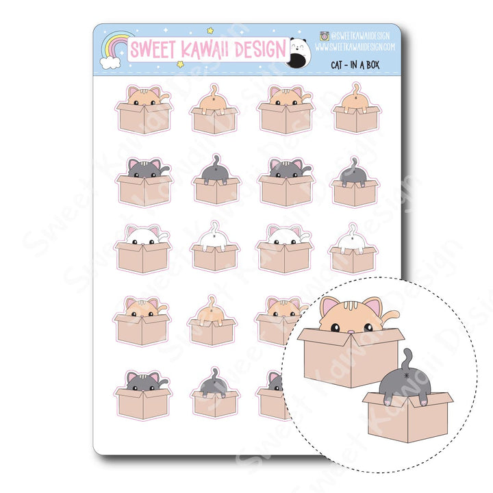Kawaii Cat in a Box Stickers