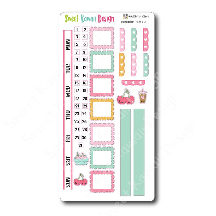 Kawaii Hobonichi Weeks Stickers - Cherries