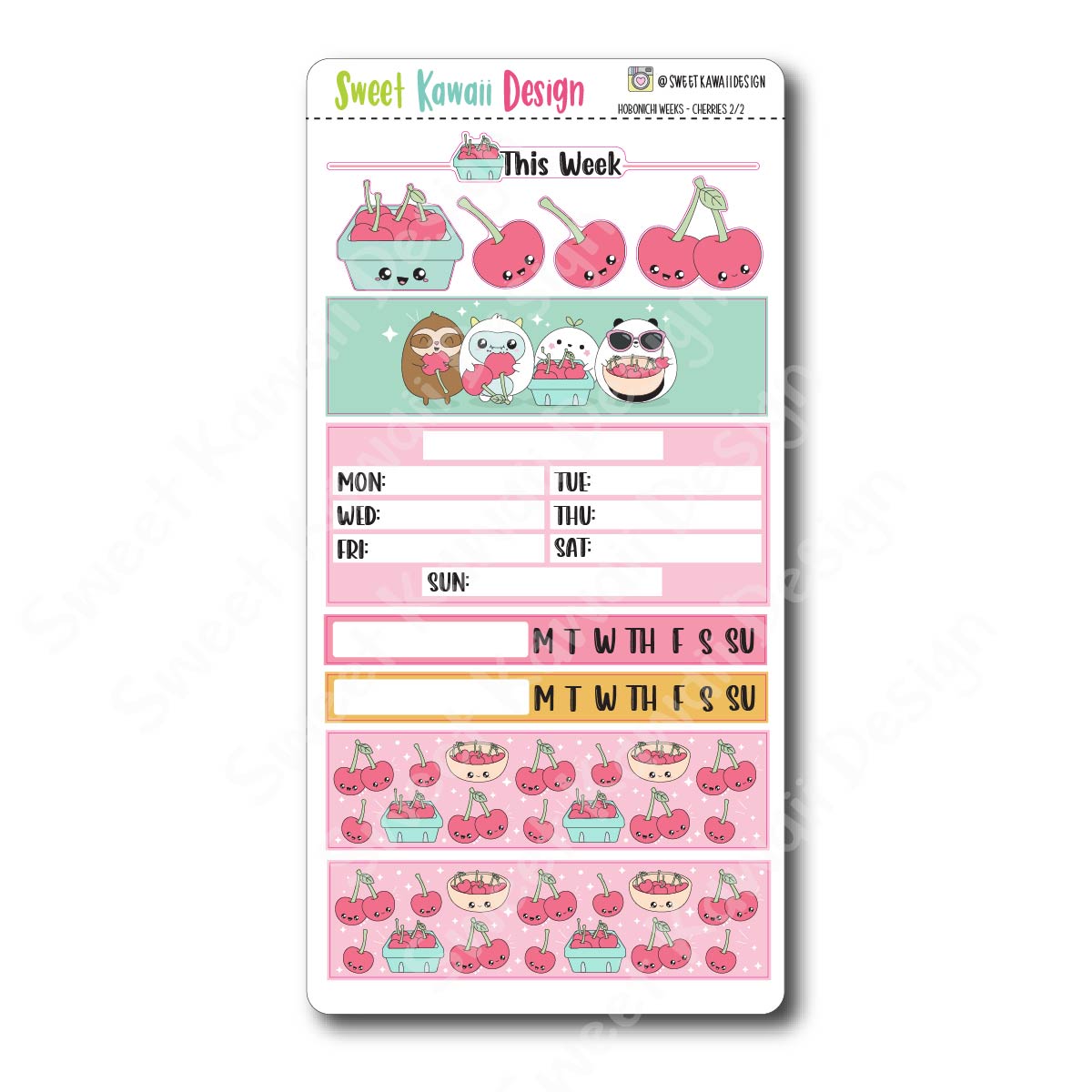 Kawaii Hobonichi Weeks Stickers - Cherries