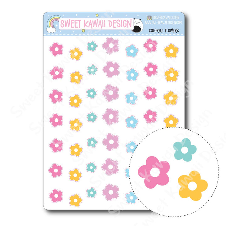 Kawaii Colorful Flower Stickers