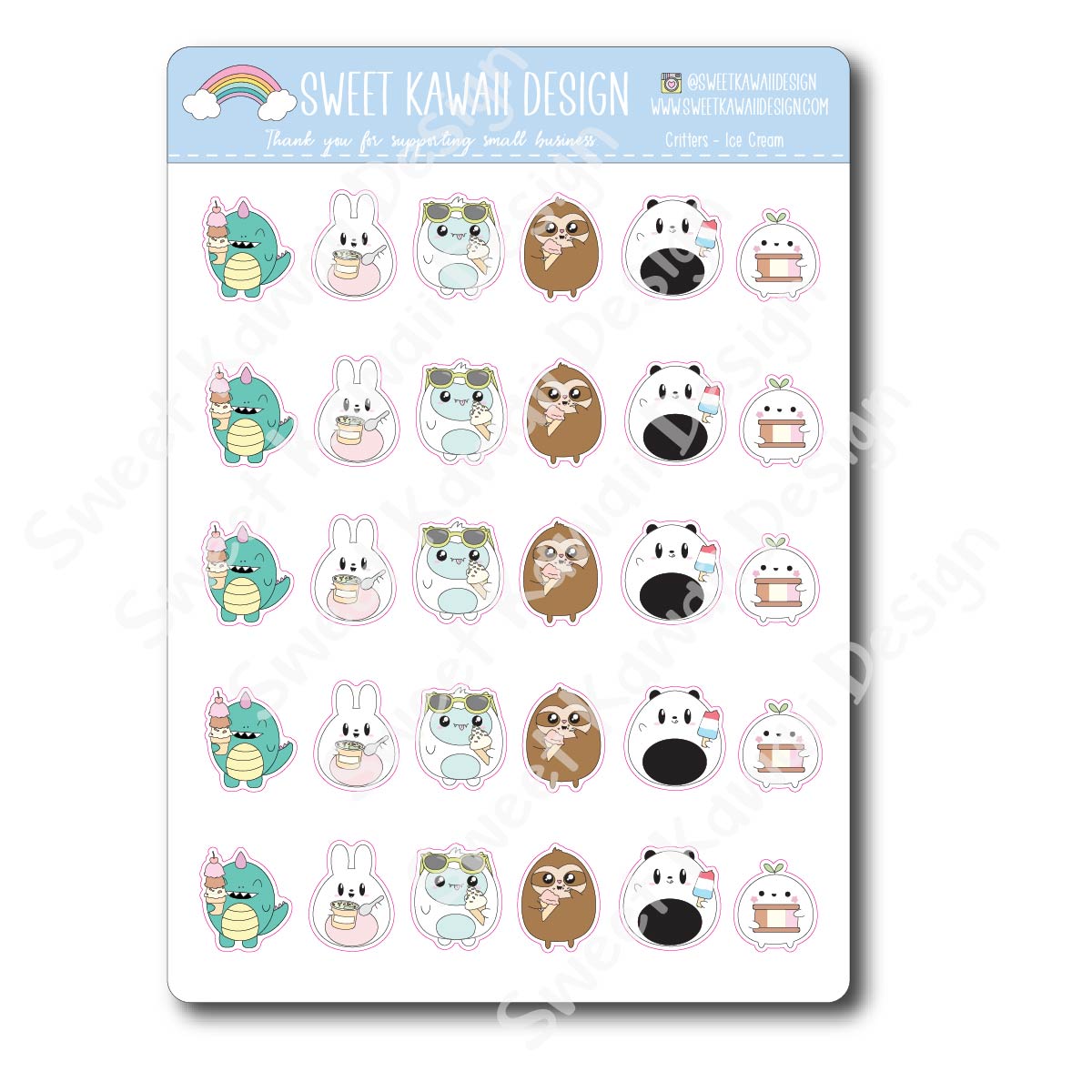 Kawaii Critter Stickers - Ice Cream