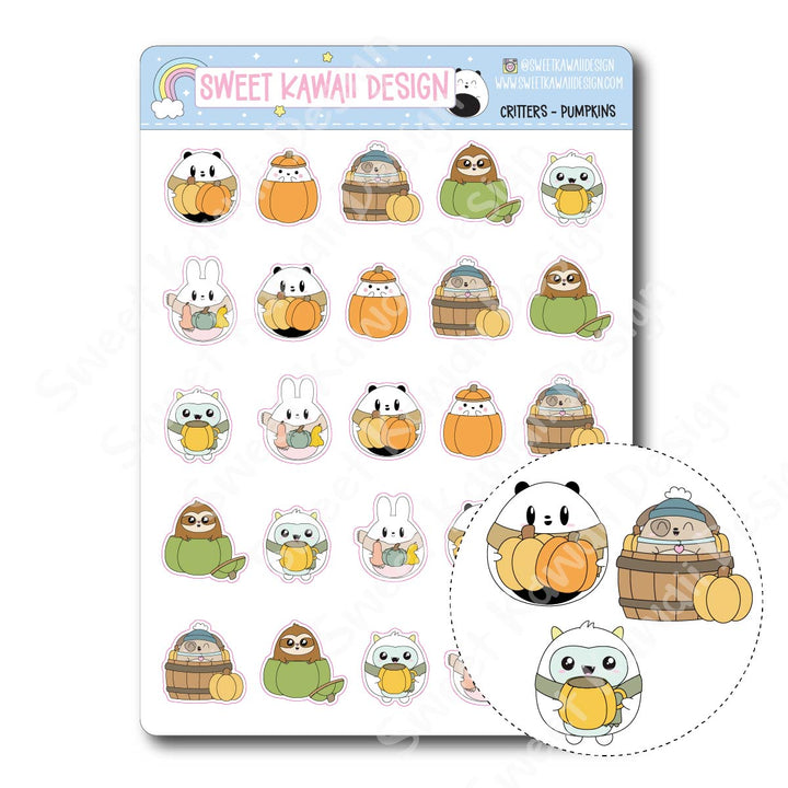 Kawaii Critter Stickers - Pumpkins