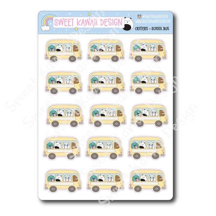Kawaii Critter Stickers - School Bus
