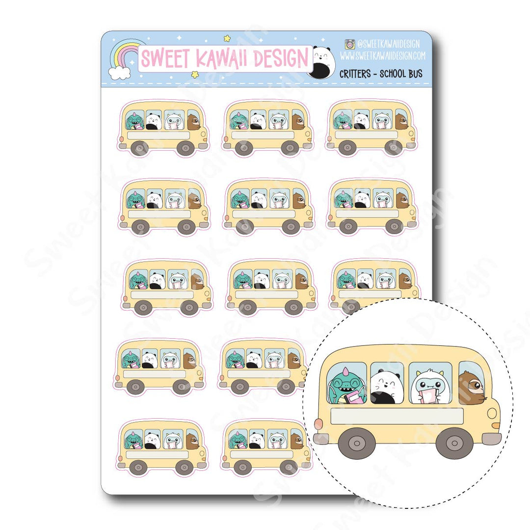 Kawaii Critter Stickers - School Bus