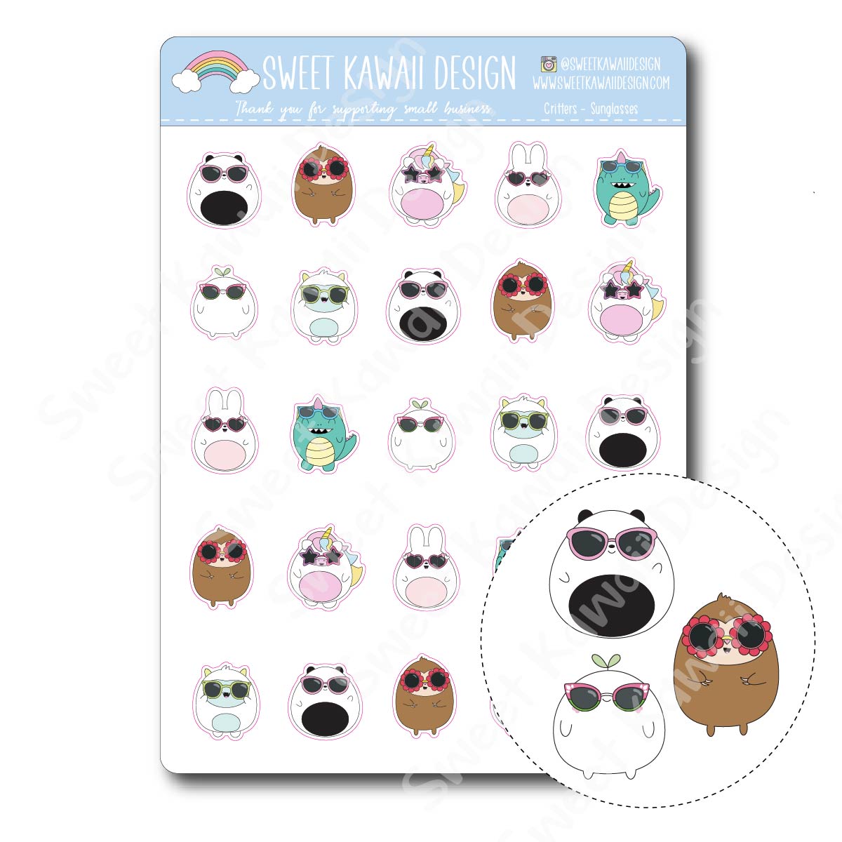 Kawaii Critter Stickers - Sunglasses