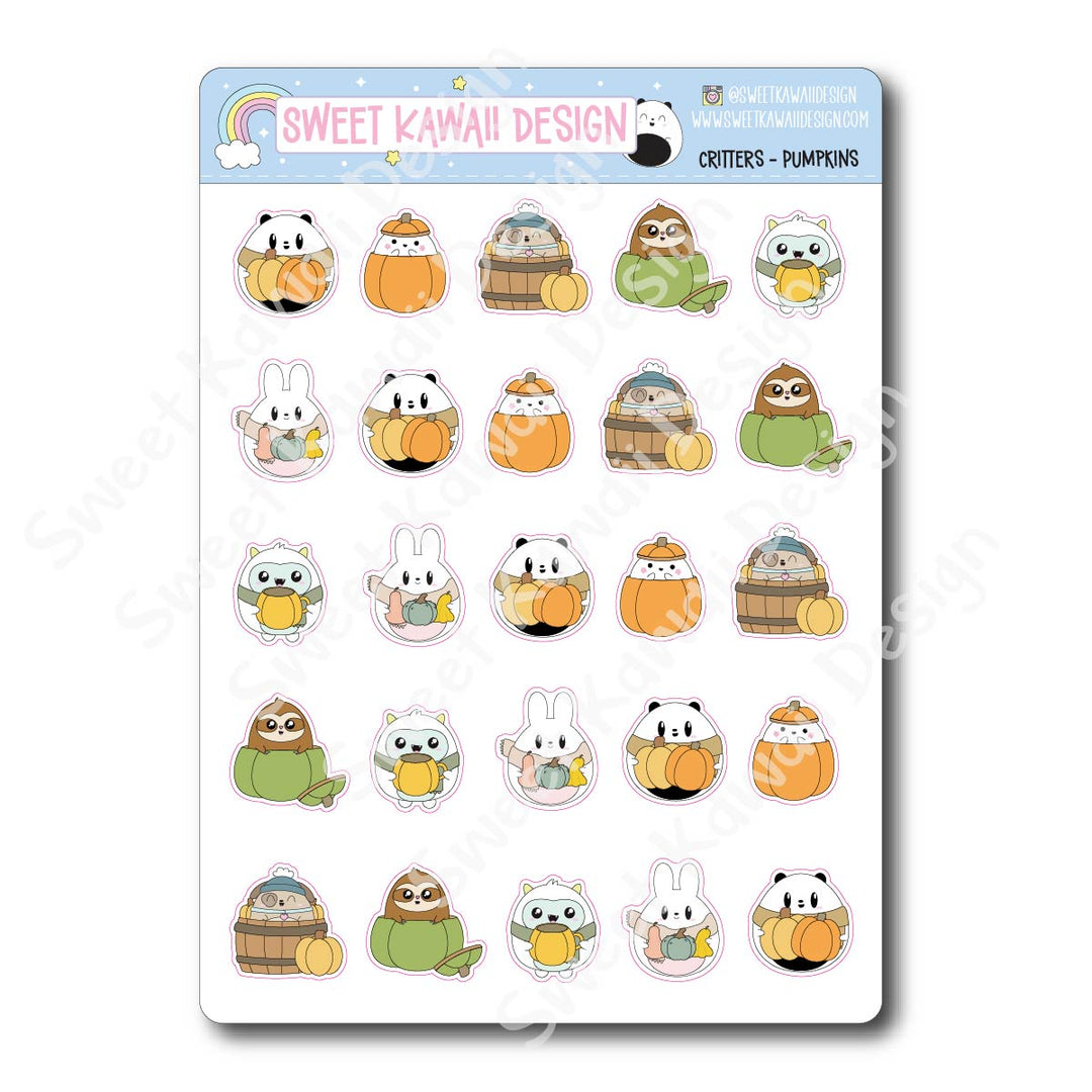Kawaii Critter Stickers - Pumpkins