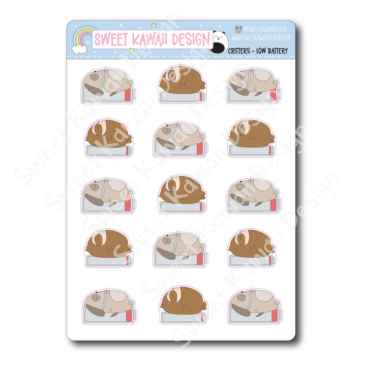 Kawaii Critter Stickers - Low Battery
