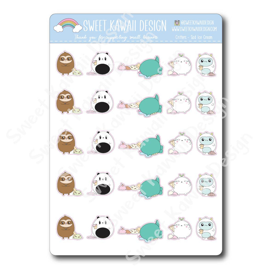 Kawaii Critter Stickers - Sad Ice Cream