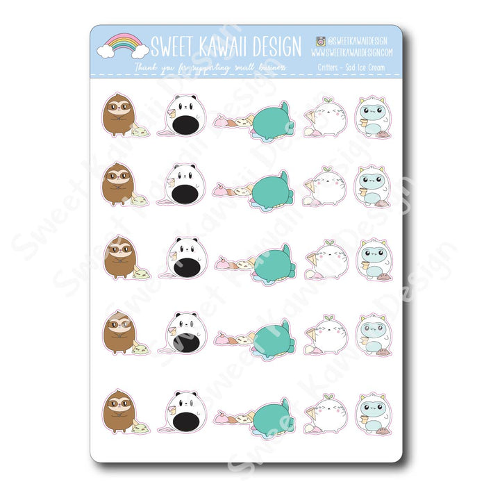 Kawaii Critter Stickers - Sad Ice Cream
