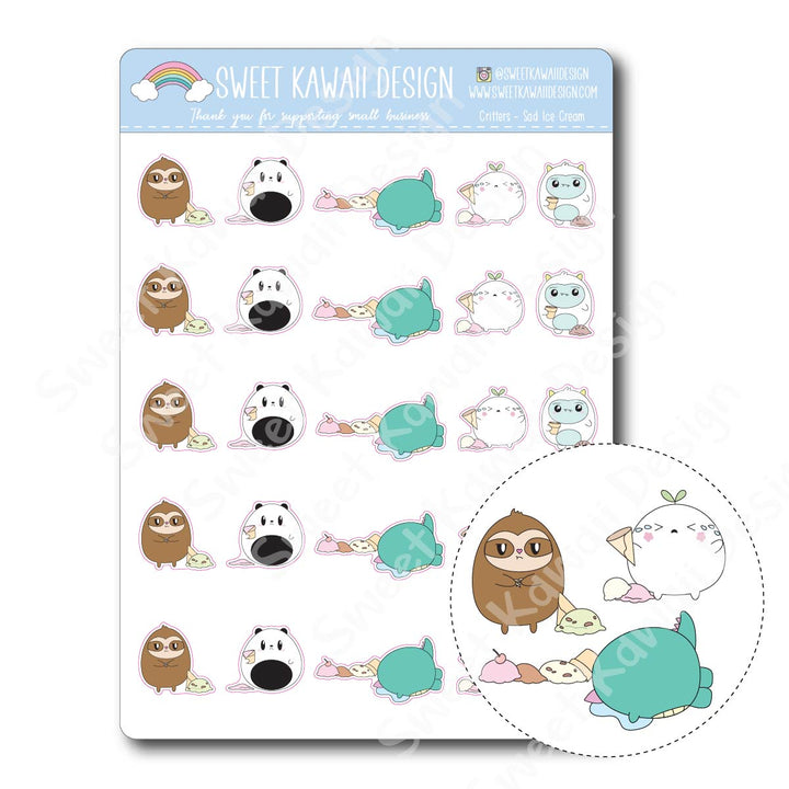 Kawaii Critter Stickers - Sad Ice Cream