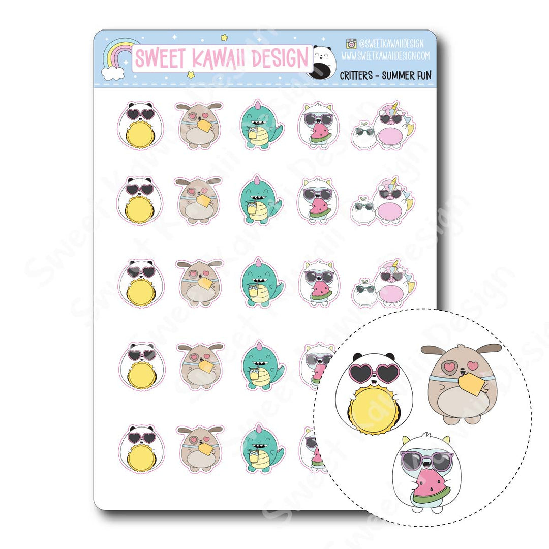 Kawaii Critter Stickers - Summer Fun