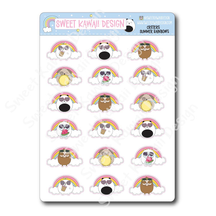Kawaii Critter Stickers - Summer Rainbow