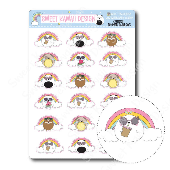 Kawaii Critter Stickers - Summer Rainbow