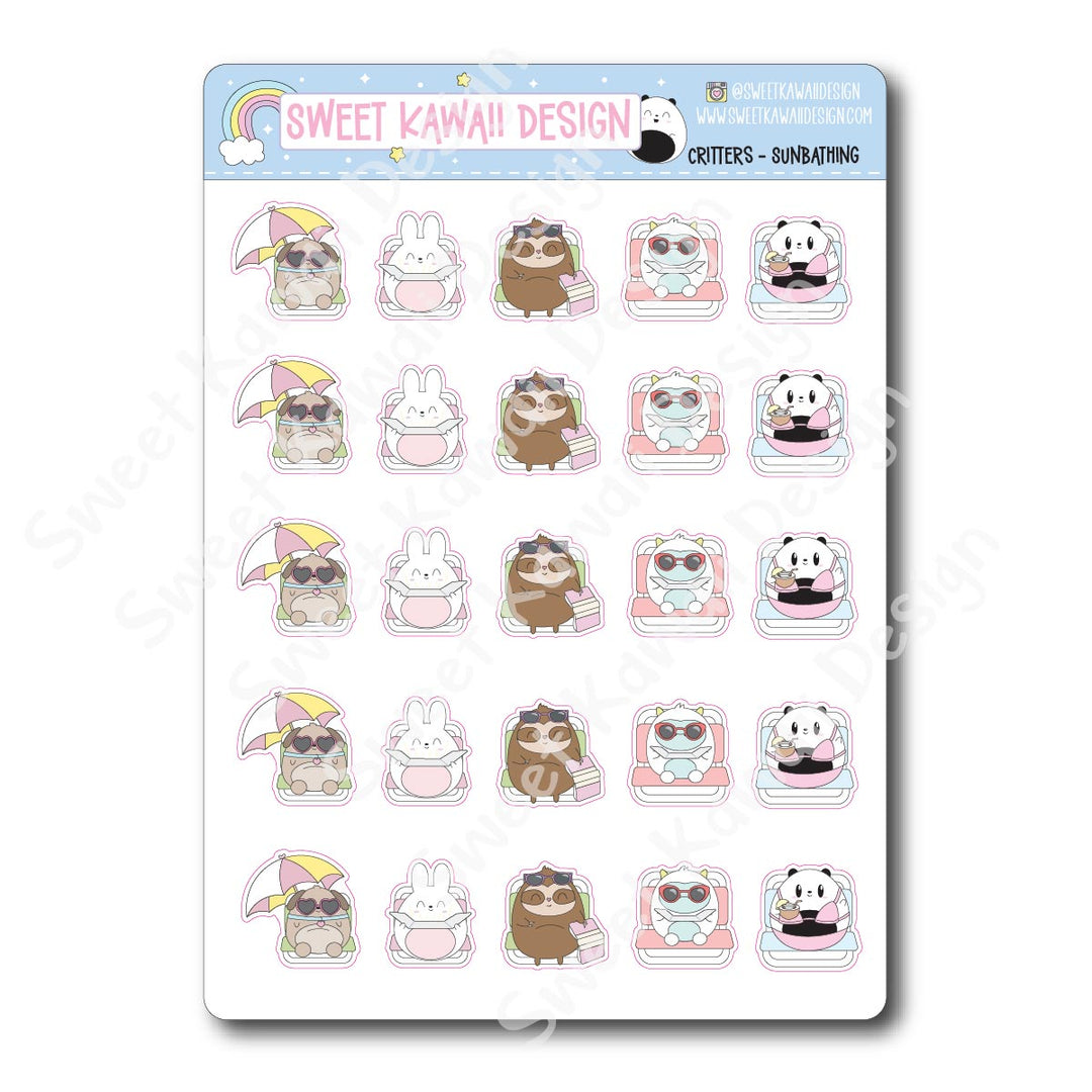 Kawaii Critter Stickers - Sunbathing
