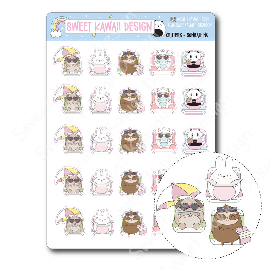 Kawaii Critter Stickers - Sunbathing