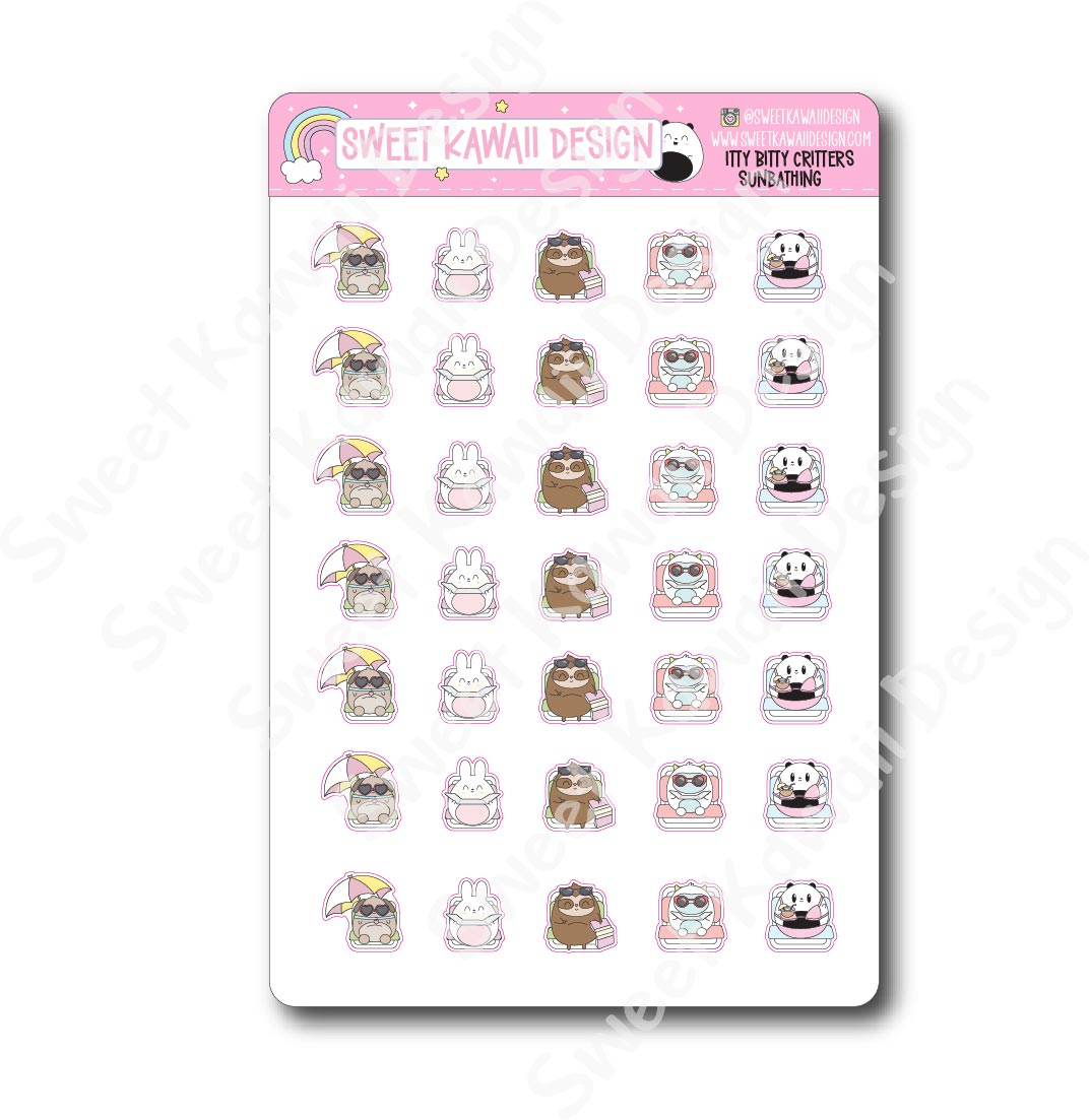 Kawaii Critter Stickers - Sunbathing