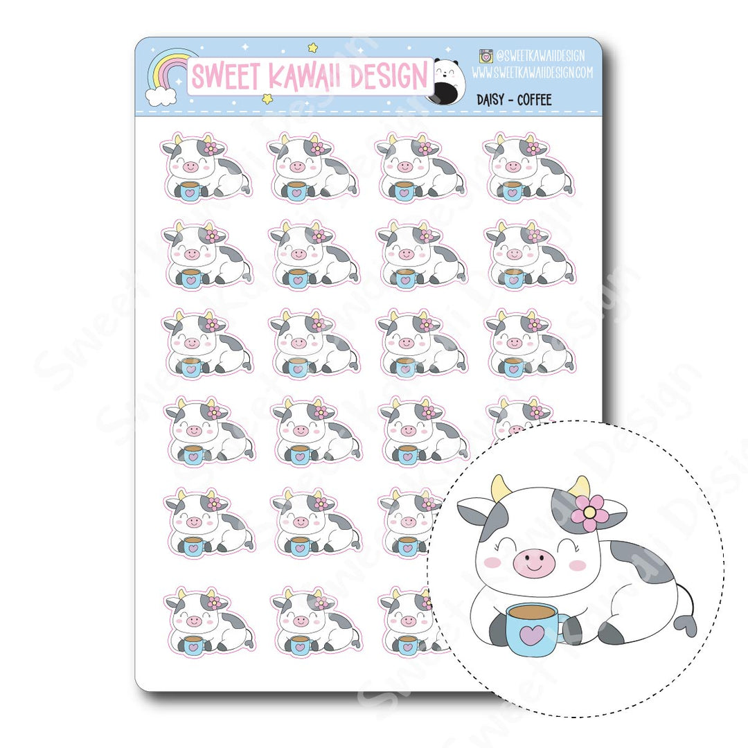 Kawaii Daisy Stickers - Coffee