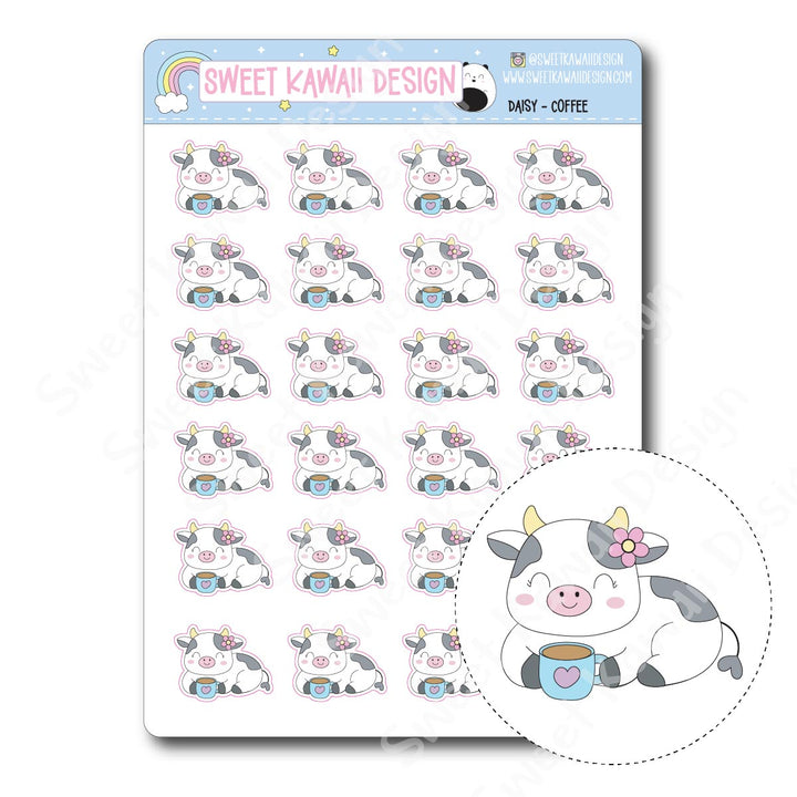 Kawaii Daisy Stickers - Coffee