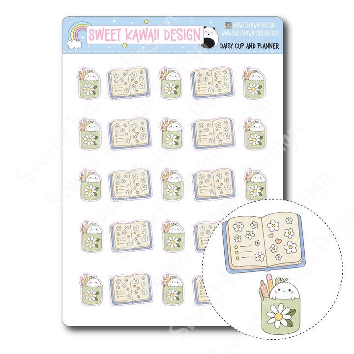 Kawaii Daisy Cup and Planner Stickers