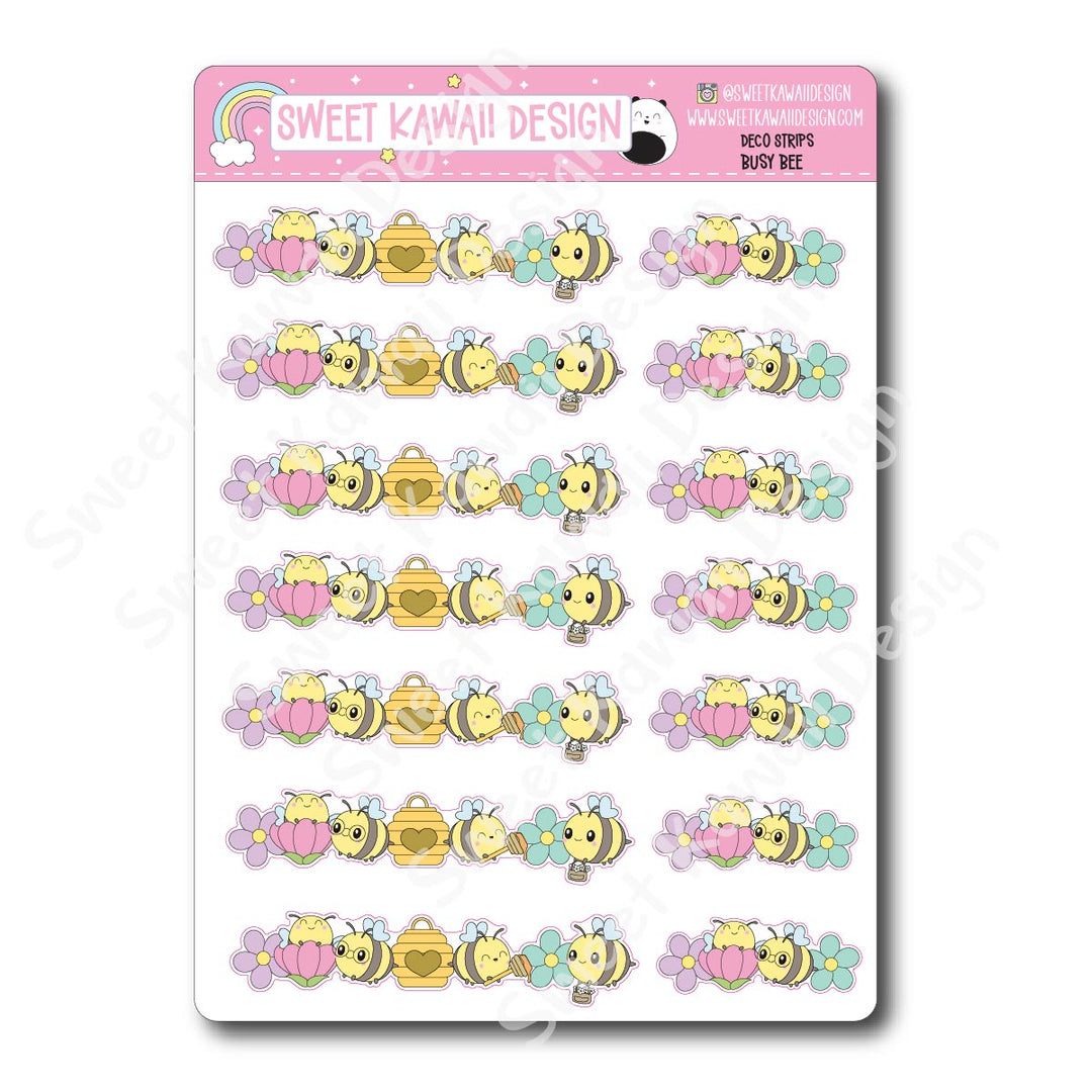 Kawaii Deco Strip Stickers (washi strip/border) - Busy Bee