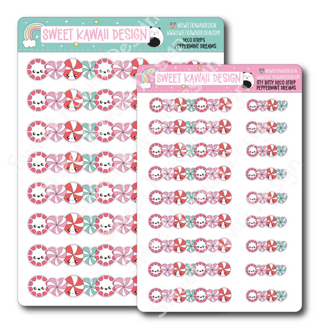 Kawaii Deco Strip Stickers (washi strip/border) - Peppermint Dreams