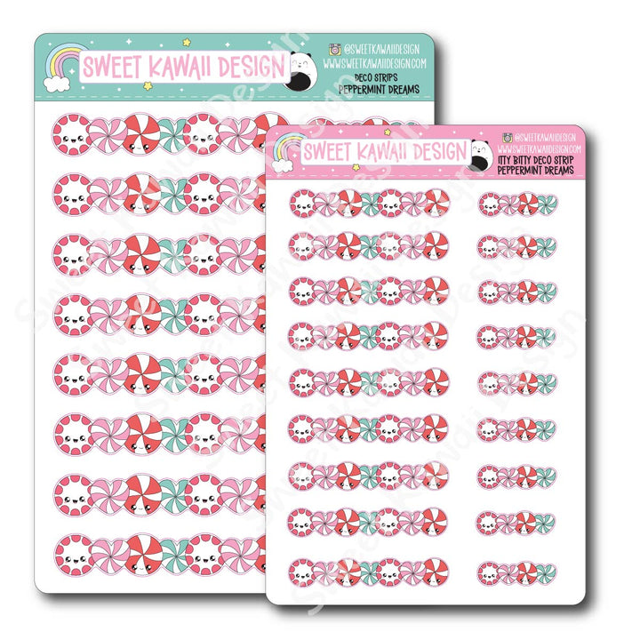 Kawaii Deco Strip Stickers (washi strip/border) - Peppermint Dreams
