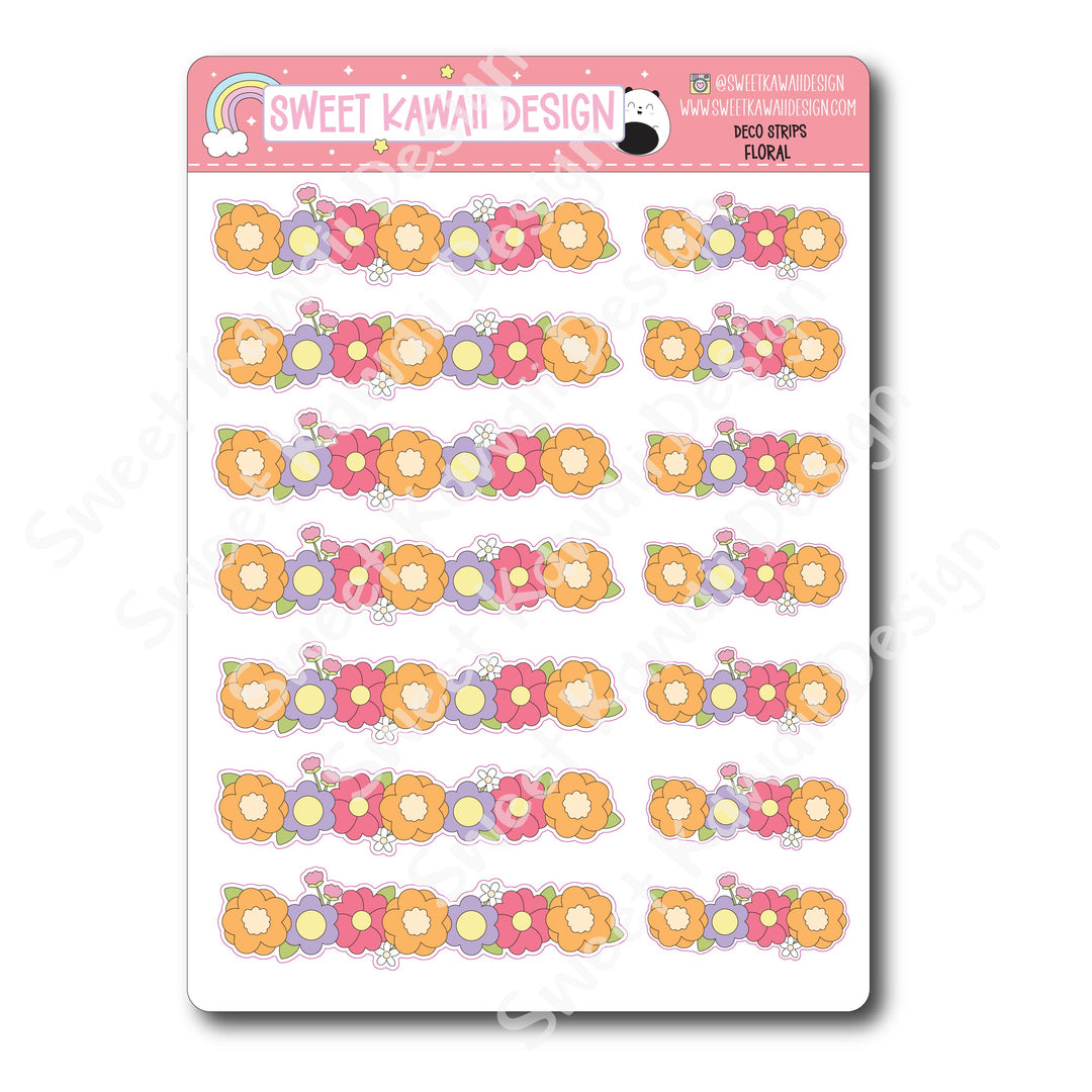 Kawaii Deco Strip Stickers (washi strip/border) - Floral