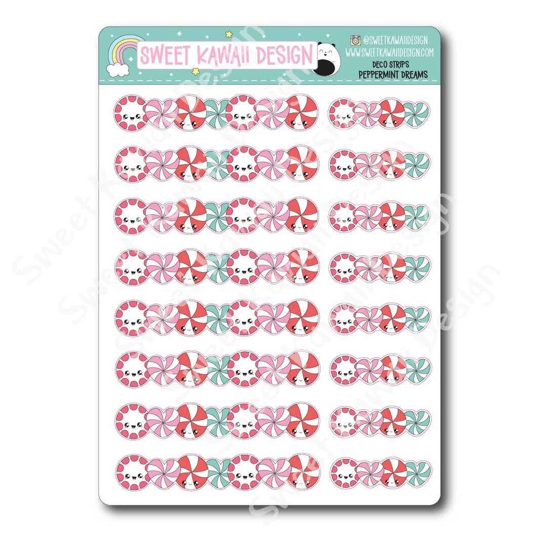 Kawaii Deco Strip Stickers (washi strip/border) - Peppermint Dreams