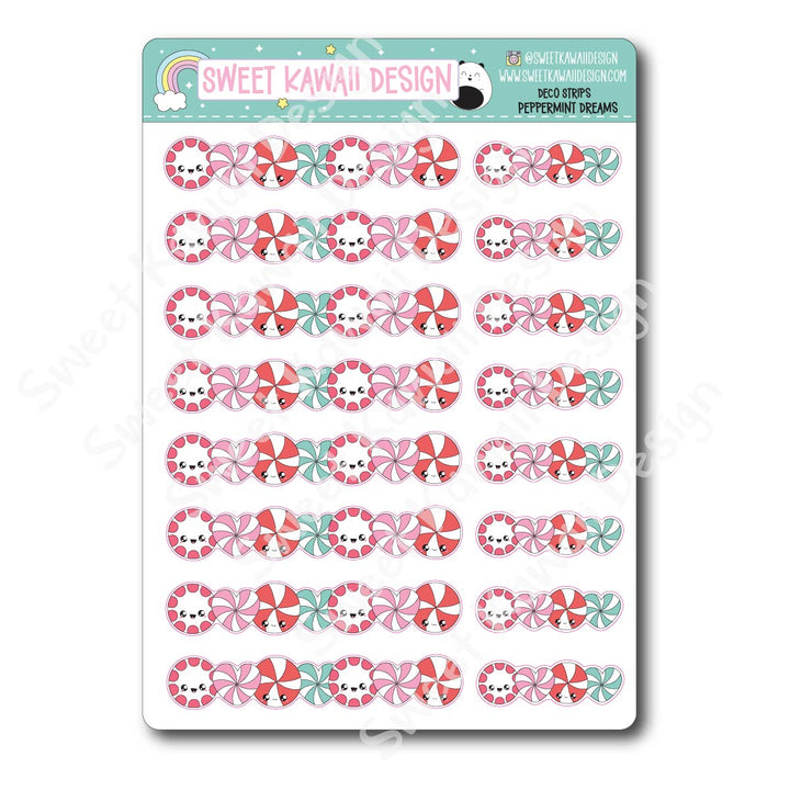 Kawaii Deco Strip Stickers (washi strip/border) - Peppermint Dreams
