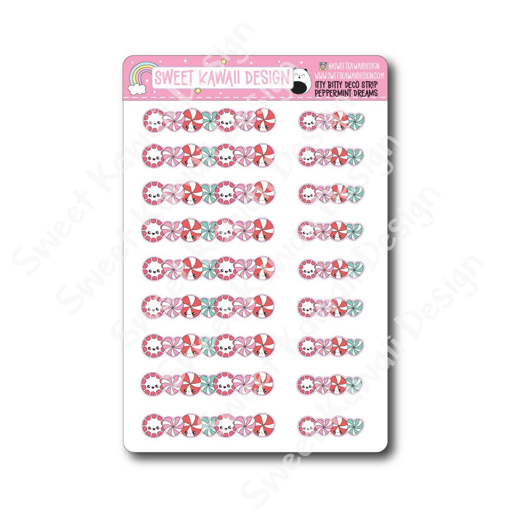 Kawaii Deco Strip Stickers (washi strip/border) - Peppermint Dreams