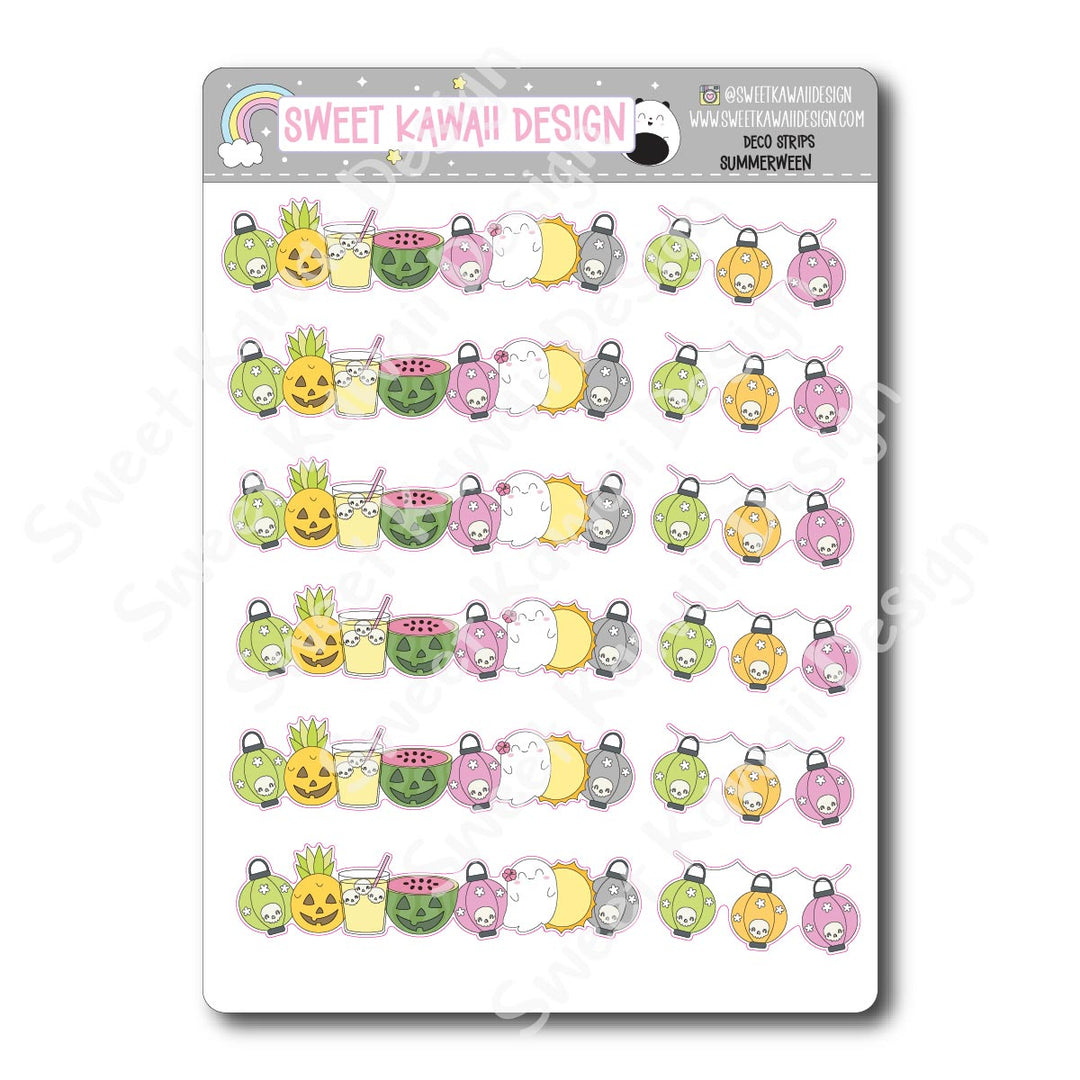 Kawaii Deco Strip Stickers (washi strip/border) - Summerween