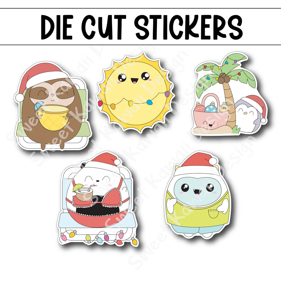 Kawaii Tropical Christmas Die Diecut Sticker Set