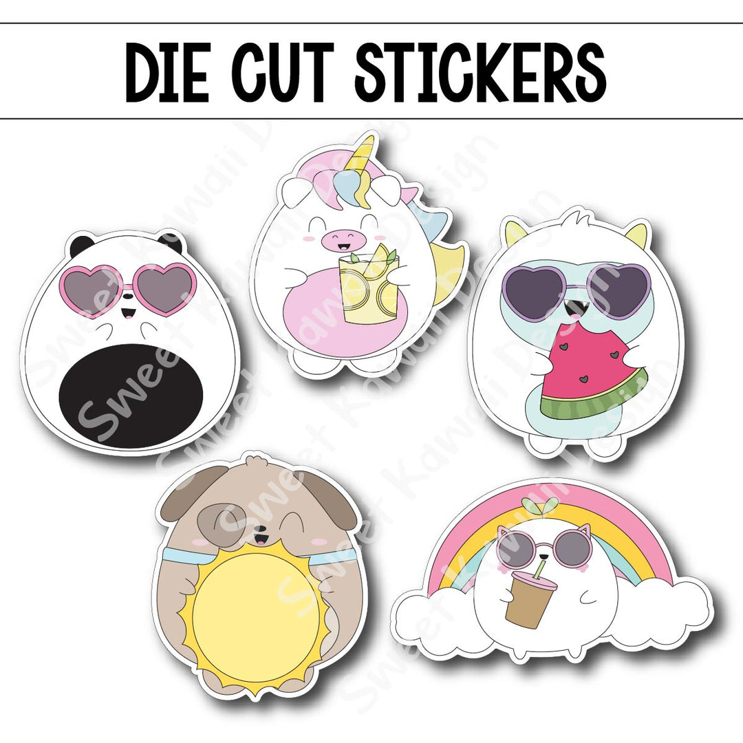 Kawaii Summer Critter Die Diecut Sticker Set