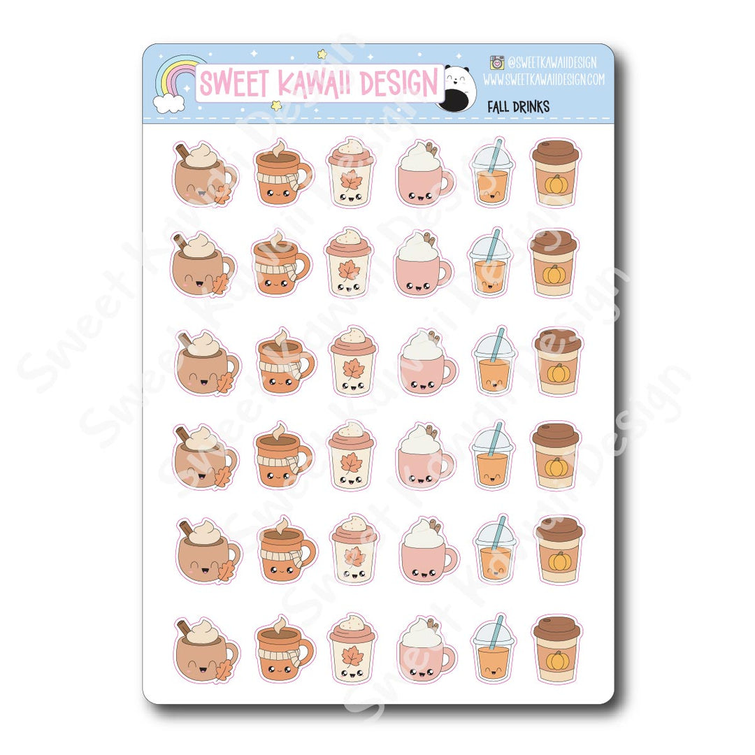 Kawaii Fall Drink Stickers