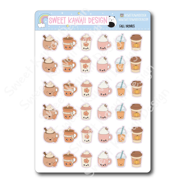 Kawaii Fall Drink Stickers