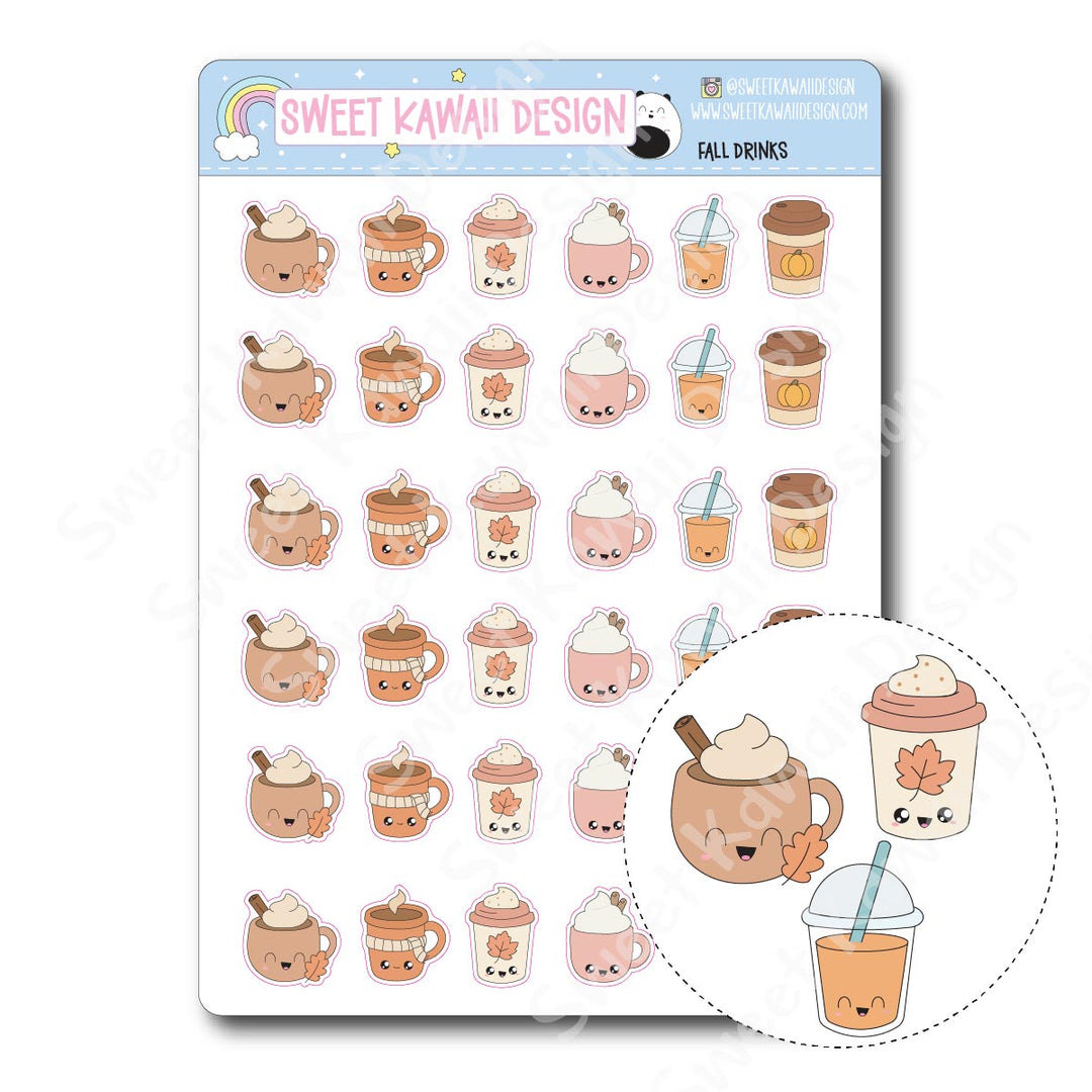 Kawaii Fall Drink Stickers