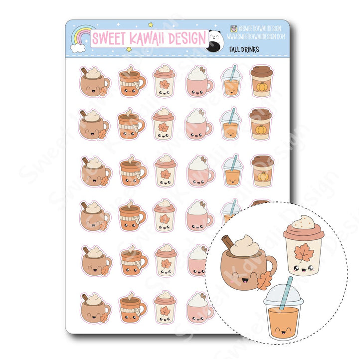 Kawaii Fall Drink Stickers