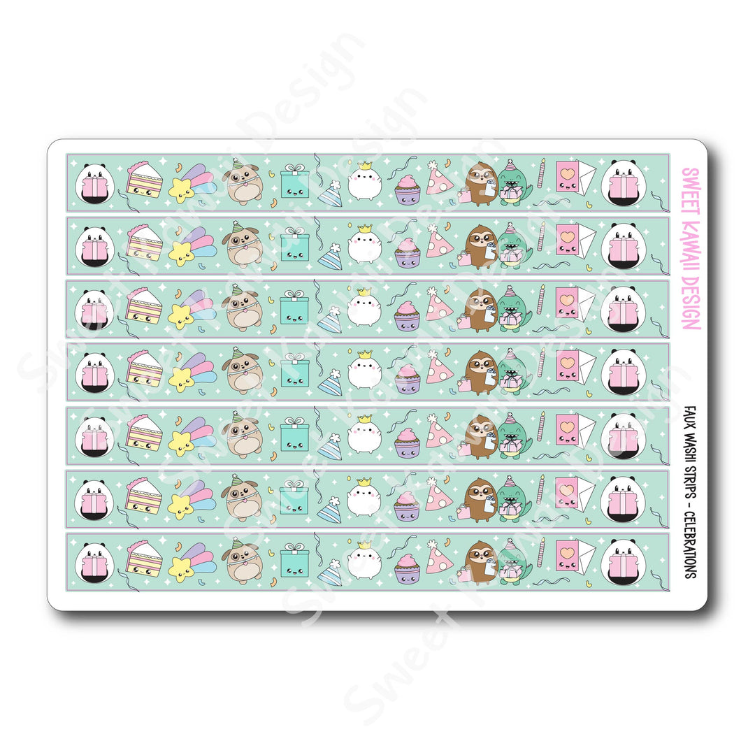 Kawaii Faux Washi Strips - Celebrations