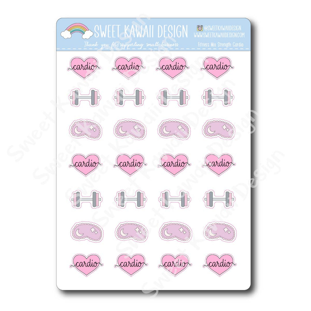 Kawaii Fitness Mix Stickers - Strength/Cardio/Rest