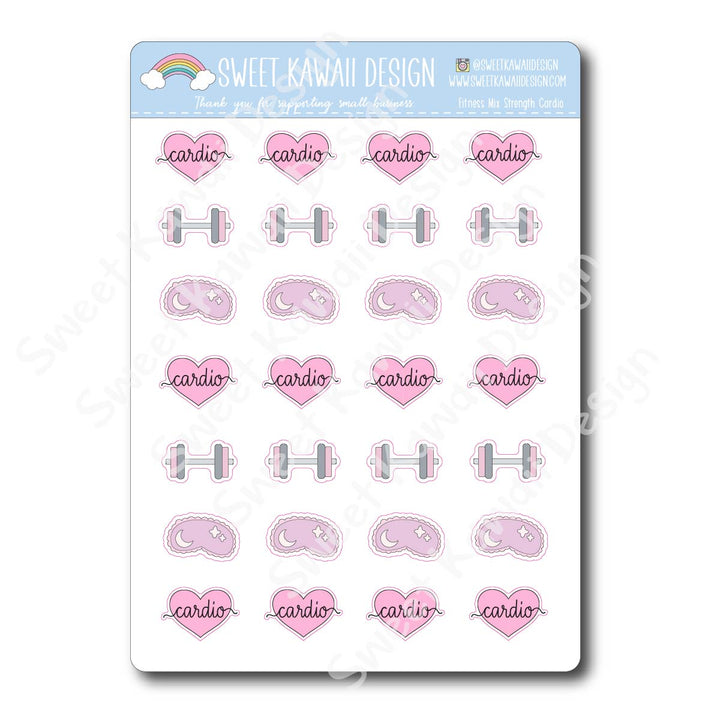 Kawaii Fitness Mix Stickers - Strength/Cardio/Rest