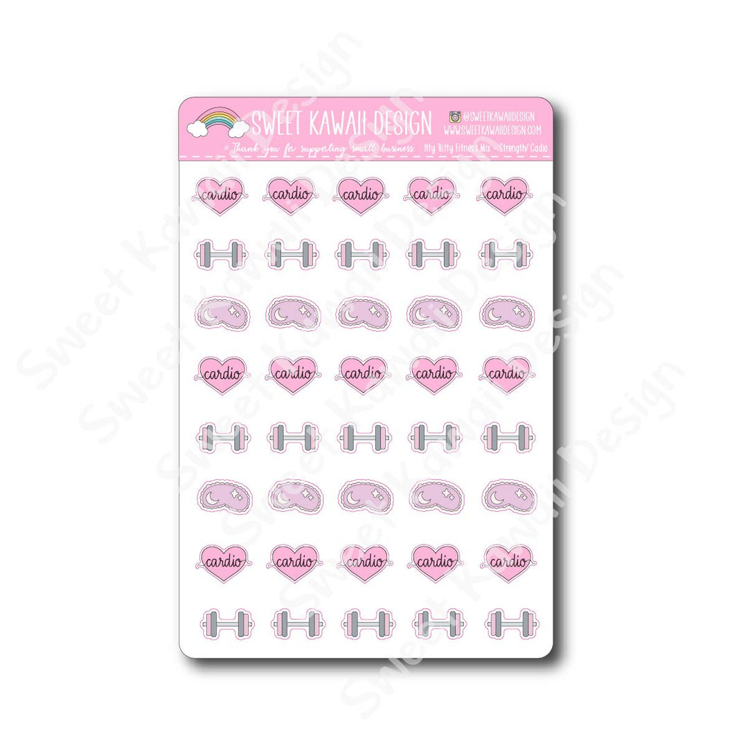 Kawaii Fitness Mix Stickers - Strength/Cardio/Rest