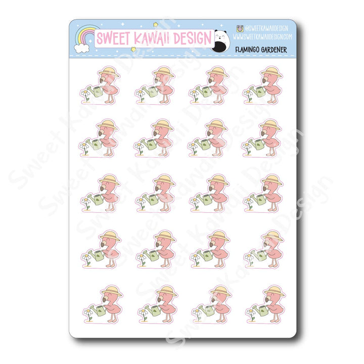 Kawaii Flamingo Stickers - Gardener